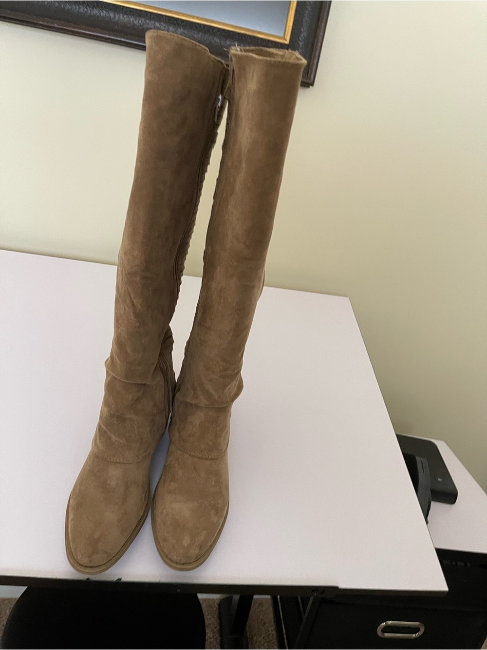 Women's Tall  Faux Suede Knee-High Boots in Tan